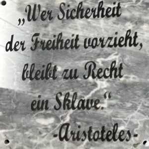 Spruchtafel -Sicherheit / Aristoteles-
